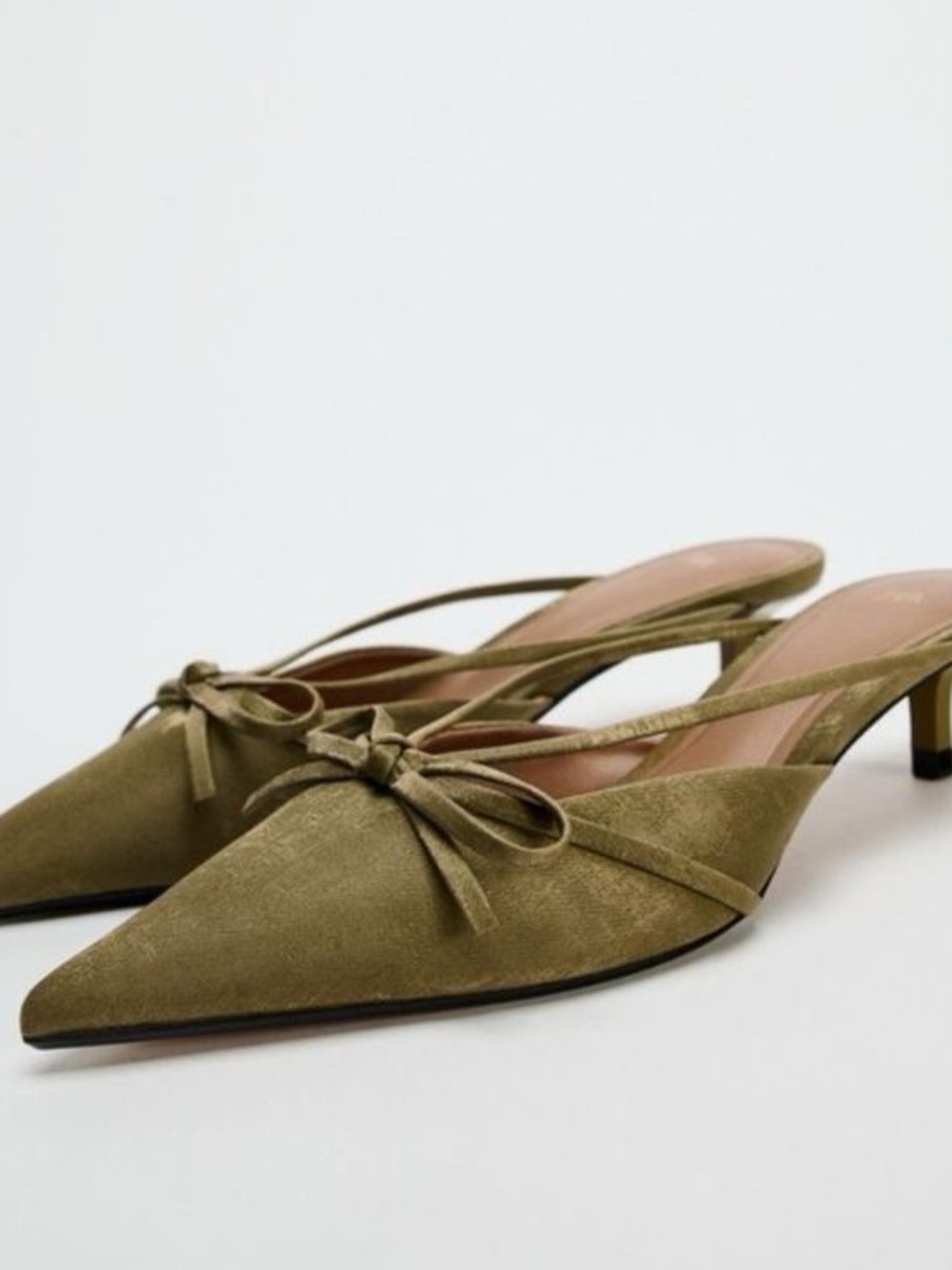 Zara Olive Green Pointed-Toe Kitten Heels